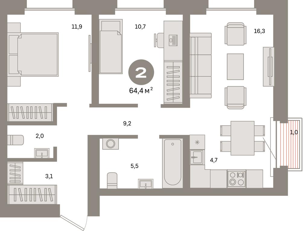 2-BD Apartment Sale, 64.4平方米 at Kvartal Metronom, Tagilskaya Street, Moscow, Russia #1