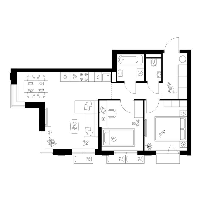 2-BD Apartment Sale, 51.44 sq. m. at Ilinskie Luga, Zapovednaya Street, 1, posyolok Ilyinskoye-Usovo, Krasnogorsk City District, Moscow Region, Russia #1