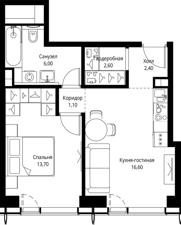 1-BD Apartment Sale, 42.4 sq. m. at City Bay, Volokolamskoye Highway, 95с3, Moscow, Russia #1