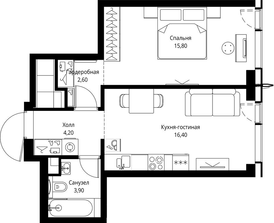 1-BD Apartment Sale, 42.9平方米 at City Bay, Volokolamskoye Highway, 95с3, Moscow, Russia #1