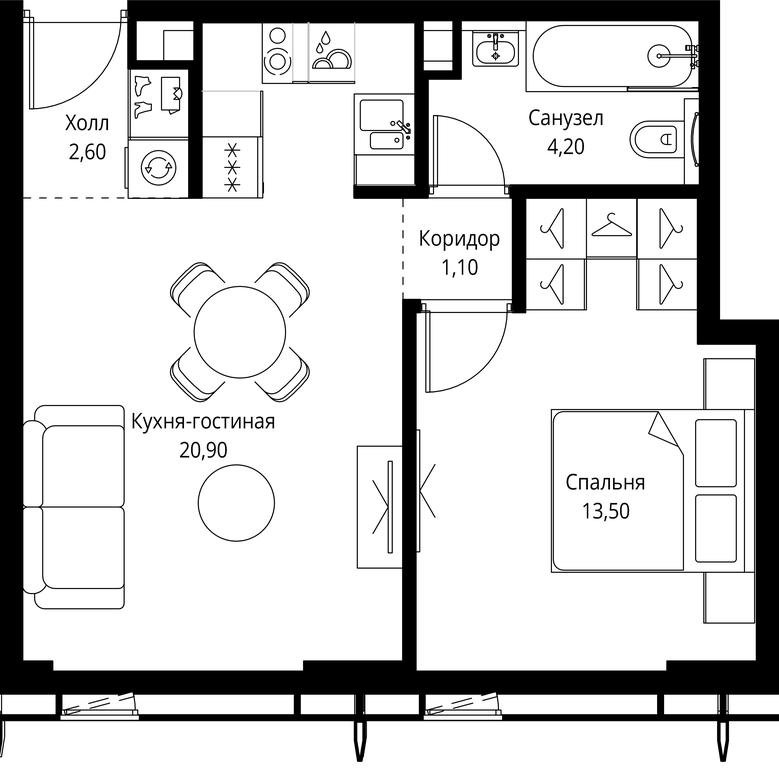 1-BD Apartment Sale, 42.3 sq. m. at City Bay, Volokolamskoye Highway, 95с3, Moscow, Russia #1