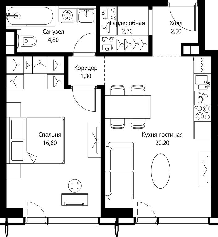1-BD Apartment Sale, 48.1平方米 at City Bay, Volokolamskoye Highway, 95с3, Moscow, Russia #1 1-BD Apartment Sale, 48.1平方米 at City Bay, Volokolamskoye Highway, 95с3, Moscow, Russia #1