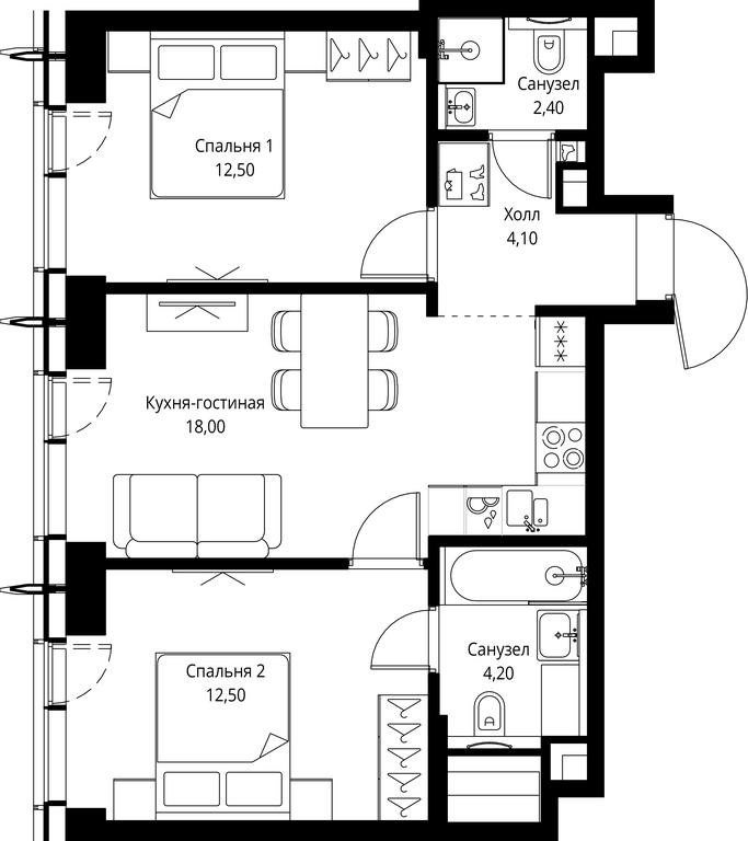 2-BD Apartment Sale, 53.7 sq. m. at City Bay, Volokolamskoye Highway, 95с3, Moscow, Russia #1