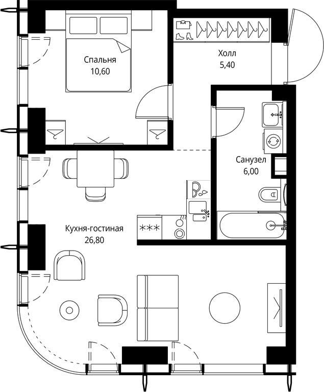 1-BD Apartment Sale, 48.8平方米 at City Bay, Volokolamskoye Highway, 95с3, Moscow, Russia #1