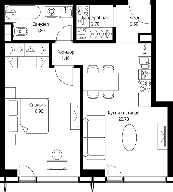 1-BD Apartment Sale, 51平方米 at City Bay, Volokolamskoye Highway, 95с3, Moscow, Russia #1