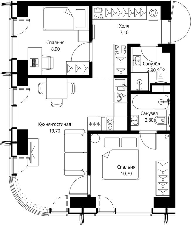 2-BD Apartment Sale, 52.1 sq. m. at City Bay, Volokolamskoye Highway, 95с3, Moscow, Russia #1