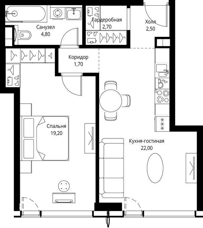 1-BD Apartment Sale, 52.9 sq. m. at City Bay, Volokolamskoye Highway, 95с3, Moscow, Russia #1