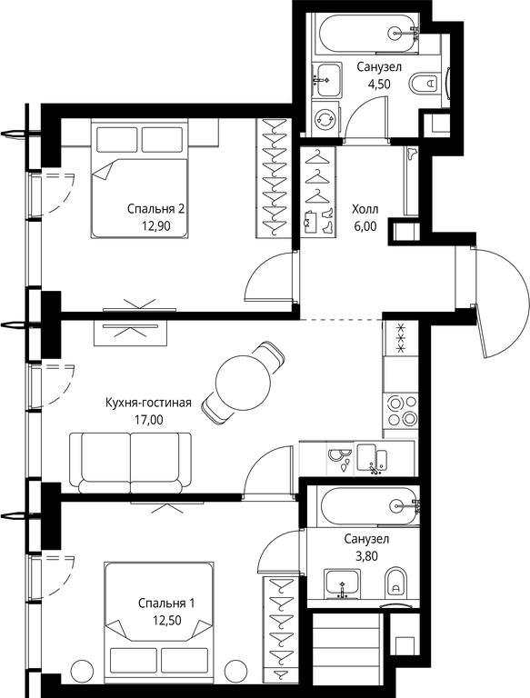 2-BD Apartment Sale, 56.7 sq. m. at City Bay, Volokolamskoye Highway, 95с3, Moscow, Russia #1