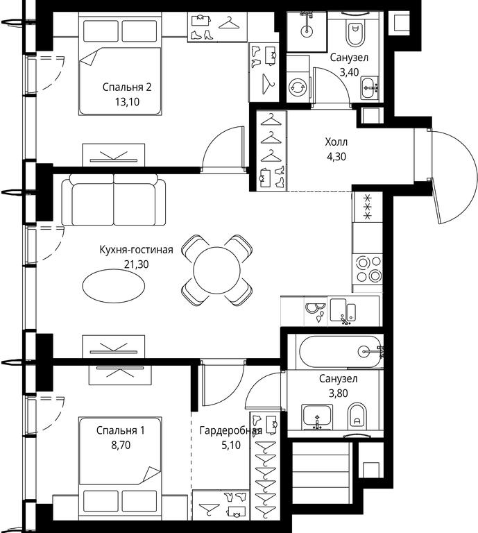 2-BD Apartment Sale, 59.7 sq. m. at City Bay, Volokolamskoye Highway, 95с3, Moscow, Russia #1