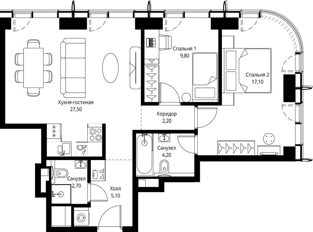 2-BD Apartment Sale, 68.6 sq. m. at City Bay, Volokolamskoye Highway, 95с3, Moscow, Russia #1