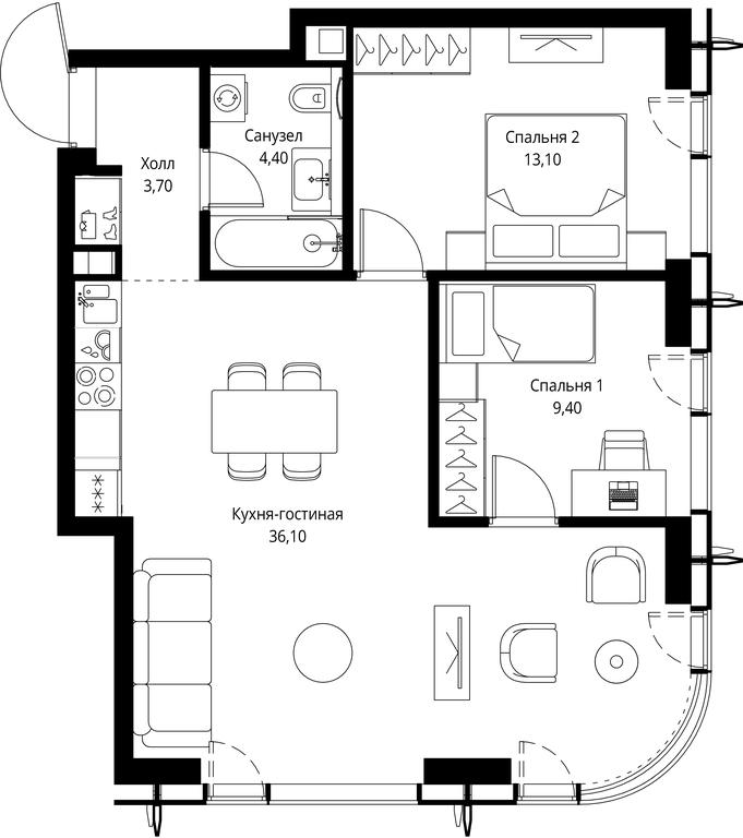 2-BD Apartment Sale, 66.7 sq. m. at City Bay, Volokolamskoye Highway, 95с3, Moscow, Russia #1