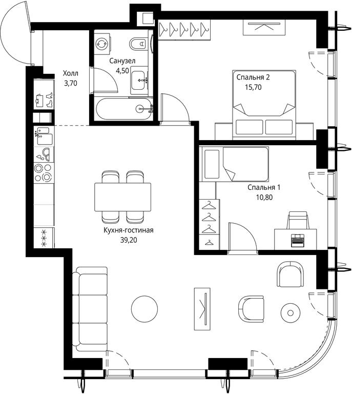 2-BD Apartment Sale, 73.9平方米 at City Bay, Volokolamskoye Highway, 95с3, Moscow, Russia #1