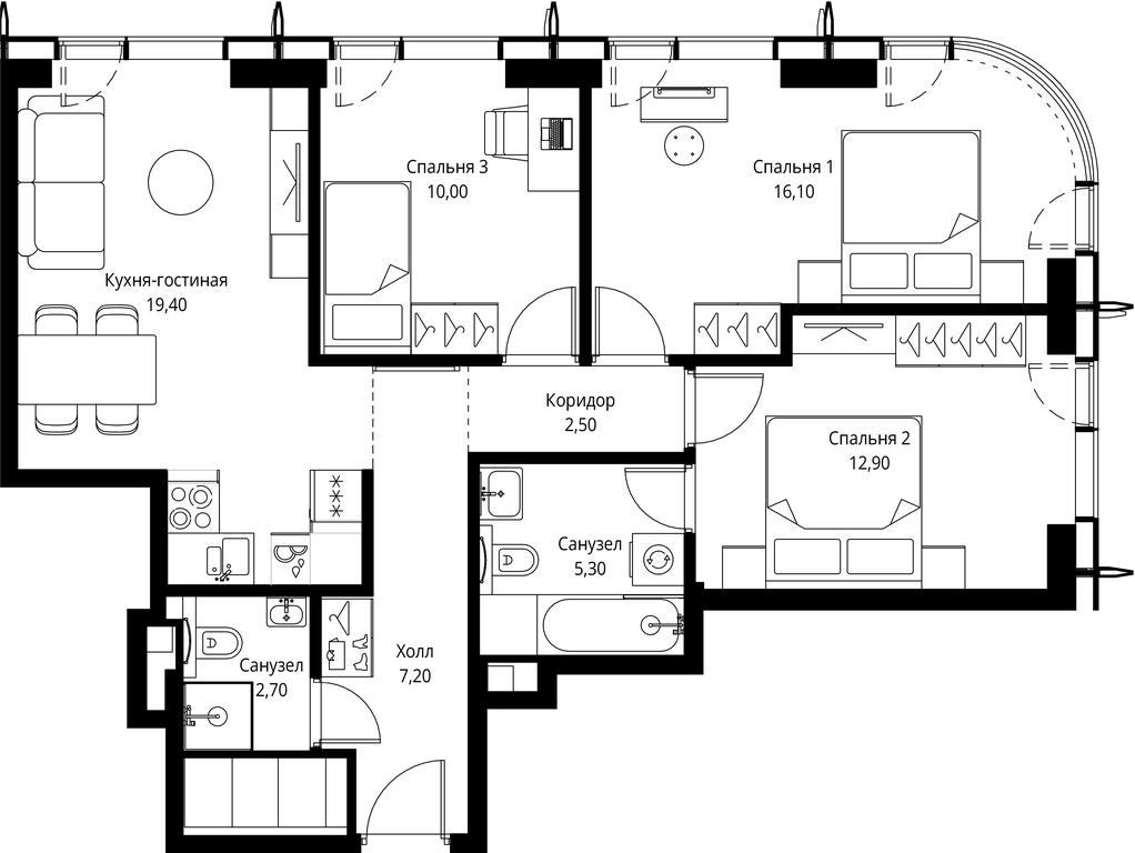 3-BD Apartment Sale, 76.1 sq. m. at City Bay, Volokolamskoye Highway, 95с3, Moscow, Russia #1