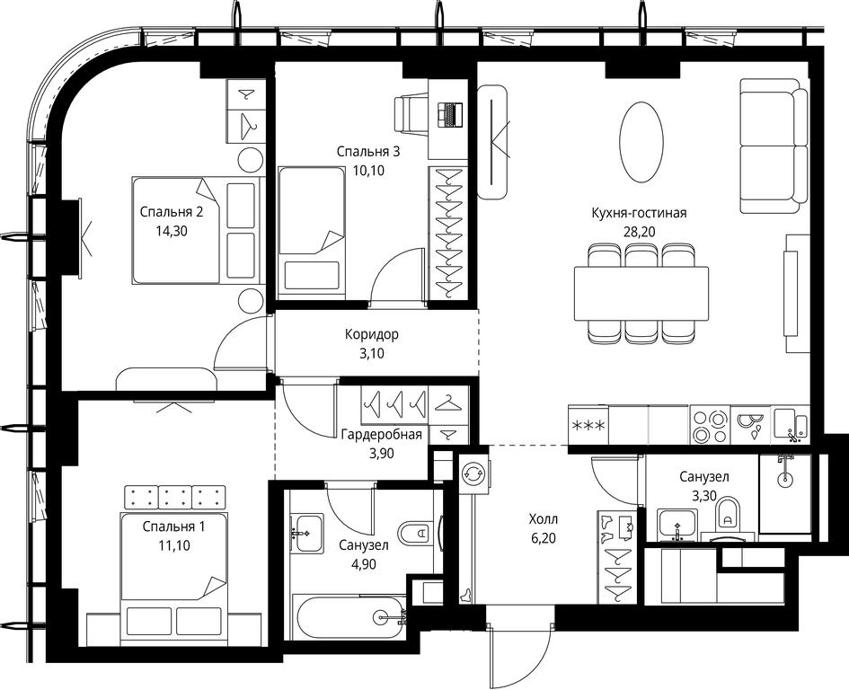 3-BD Apartment Sale, 85.1 sq. m. at City Bay, Volokolamskoye Highway, 95с3, Moscow, Russia #1