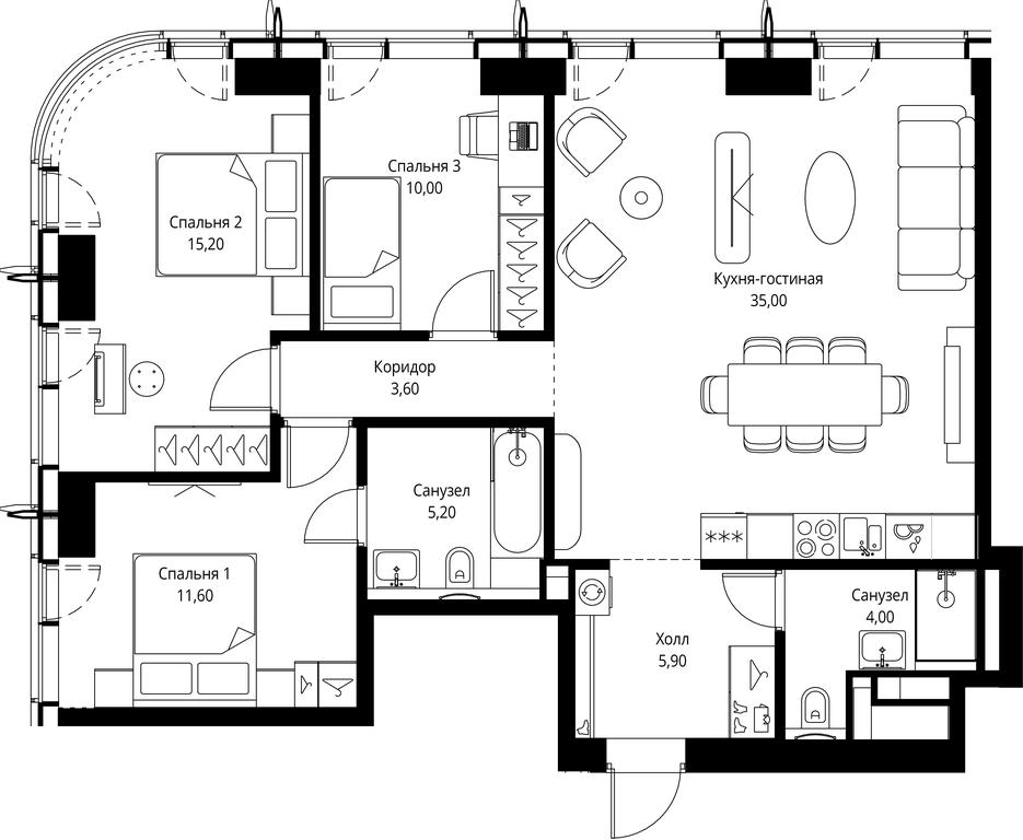 3-BD Apartment Sale, 90.5 sq. m. at City Bay, Volokolamskoye Highway, 95с3, Moscow, Russia #1