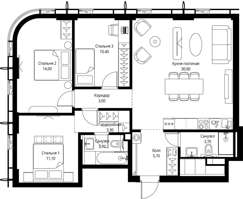 3-BD Apartment Sale, 85.8 sq. m. at City Bay, Volokolamskoye Highway, 95с3, Moscow, Russia #1