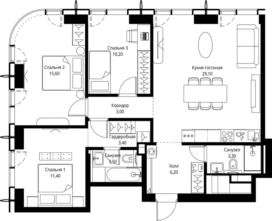 3-BD Apartment Sale, 85.7 sq. m. at City Bay, Volokolamskoye Highway, 95с3, Moscow, Russia #1