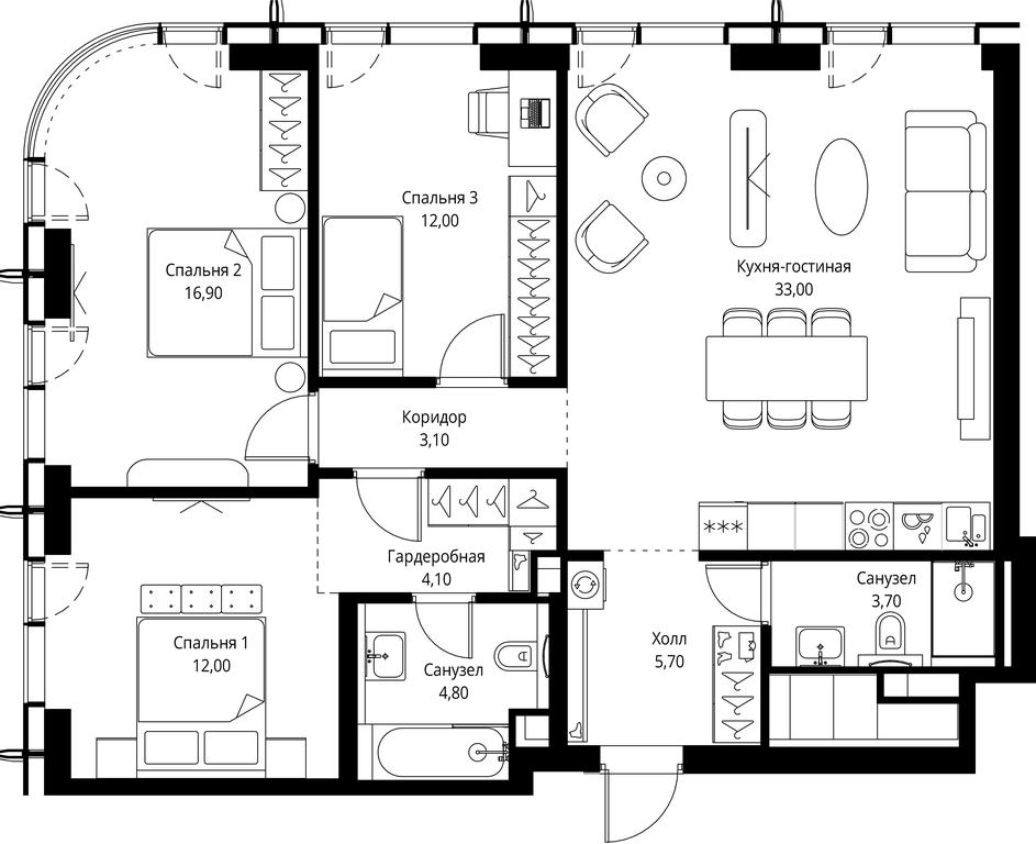 3-BD Apartment Sale, 95.3 sq. m. at City Bay, Volokolamskoye Highway, 95с3, Moscow, Russia #1
