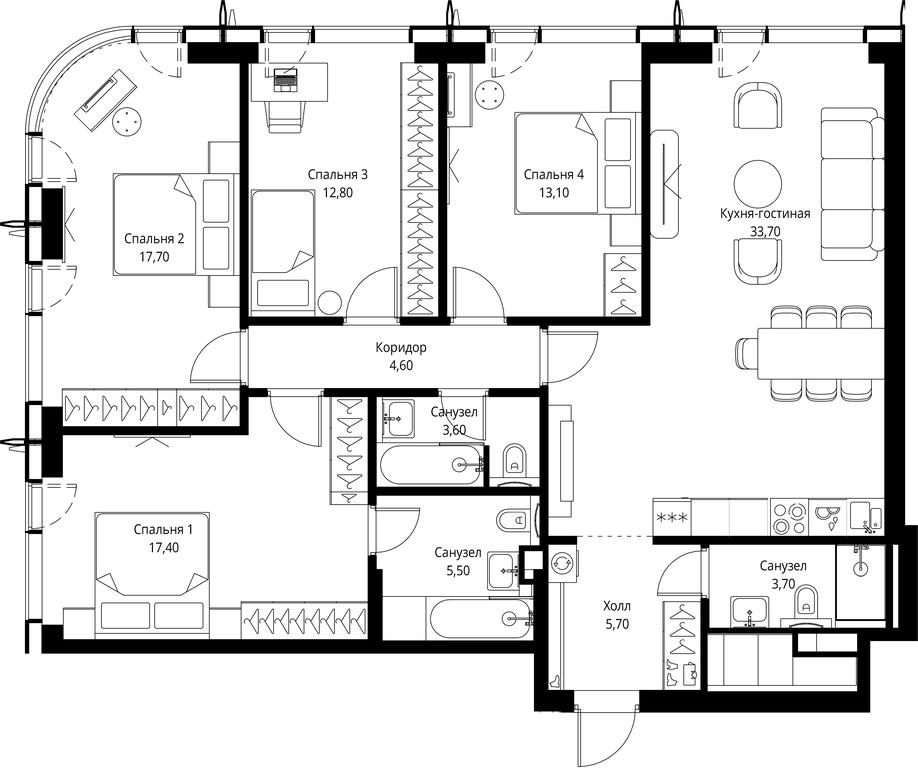 4-BD Apartment Sale, 117.8平方米 at City Bay, Volokolamskoye Highway, 95с3, Moscow, Russia #1