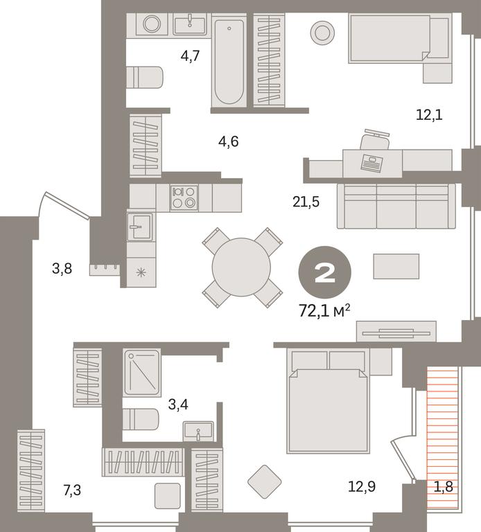 2-BD Apartment Sale, 72.1 sq. m. at Pervy kvartal, Kalinovaya ulitsa, derevnya Sapronovo, Leninskiy City District, Moscow Region, Russia #1 2-BD Apartment Sale, 72.1 sq. m. at Pervy kvartal, Kalinovaya ulitsa, derevnya Sapronovo, Leninskiy City District, Moscow Region, Russia #1