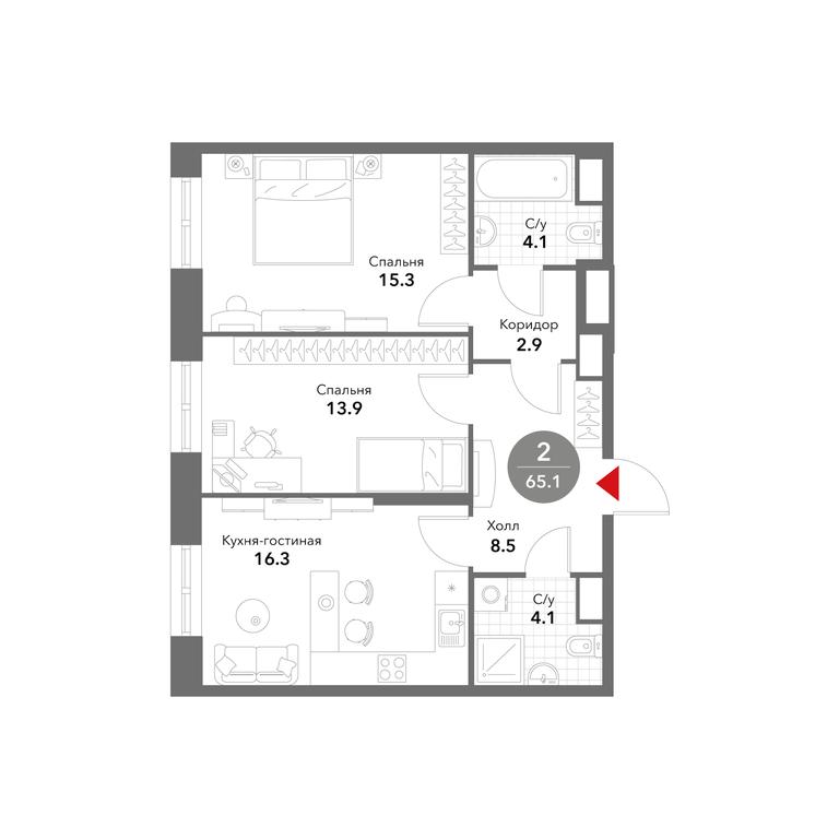 2-BD Apartment Sale, 65.2平方米 at Voxhall, Letnikovskaya Street, 4с2, Moscow, Russia #1