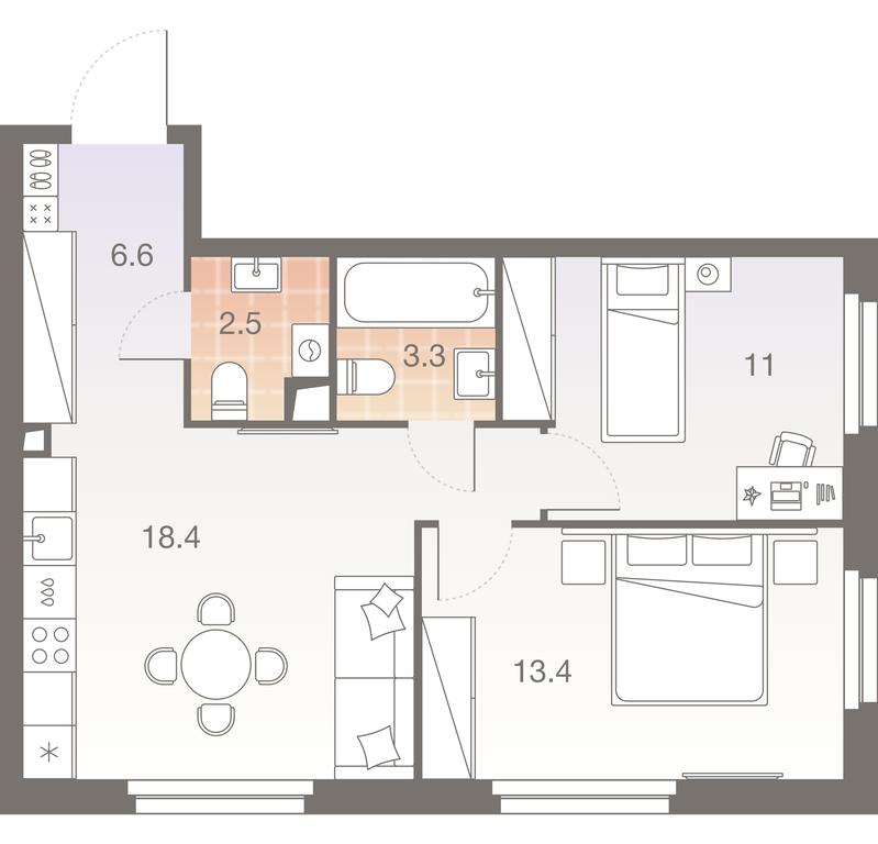 2-BD Apartment Sale, 55.1平方米 at Twelve, Elektrolitny Drive, 12Б, Moscow, Russia #1