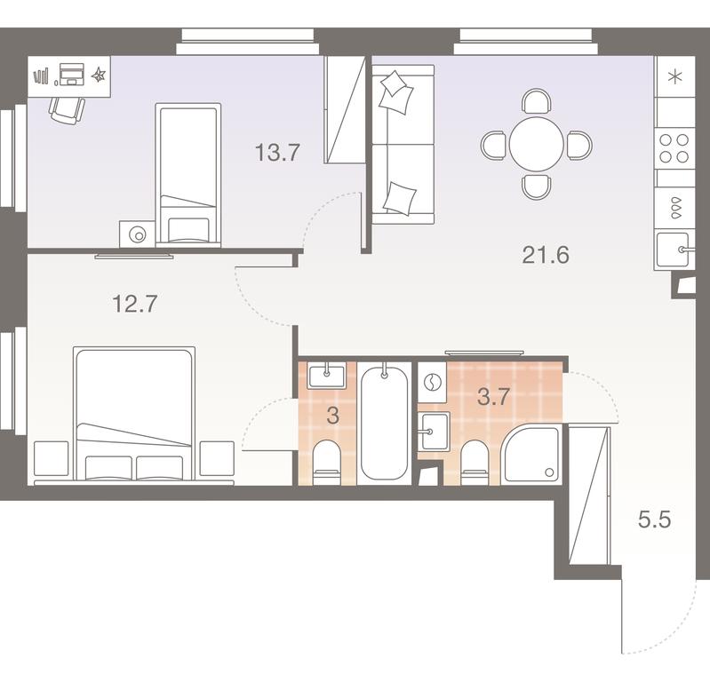 2-BD Apartment Sale, 60.2 sq. m. at Twelve, Elektrolitny Drive, 12Б, Moscow, Russia #1