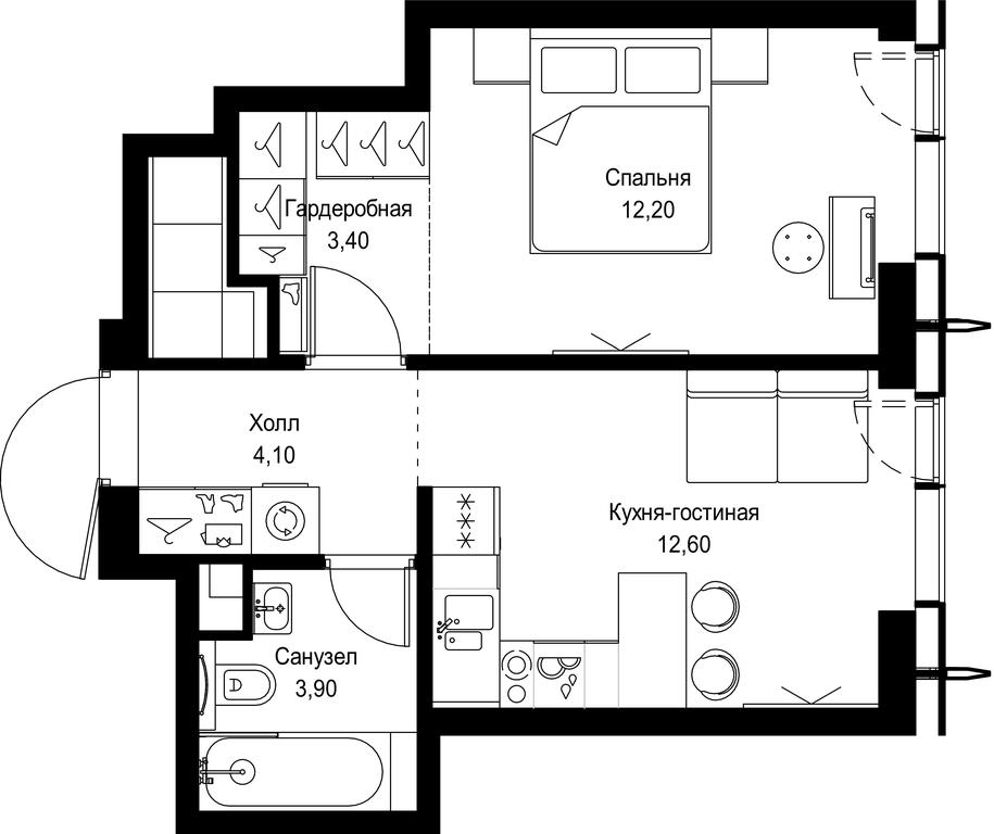 1-BD Apartment Sale, 36.2平方米 at City Bay, Volokolamskoye Highway, 95с3, Moscow, Russia #1