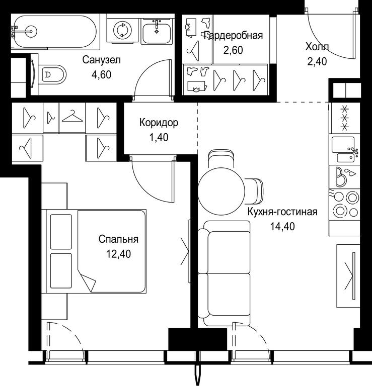 1-BD Apartment Sale, 37.8 sq. m. at City Bay, Volokolamskoye Highway, 95с3, Moscow, Russia #1