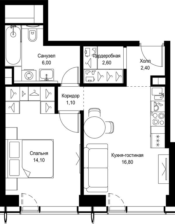 1-BD Apartment Sale, 43平方米 at City Bay, Volokolamskoye Highway, 95с3, Moscow, Russia #1
