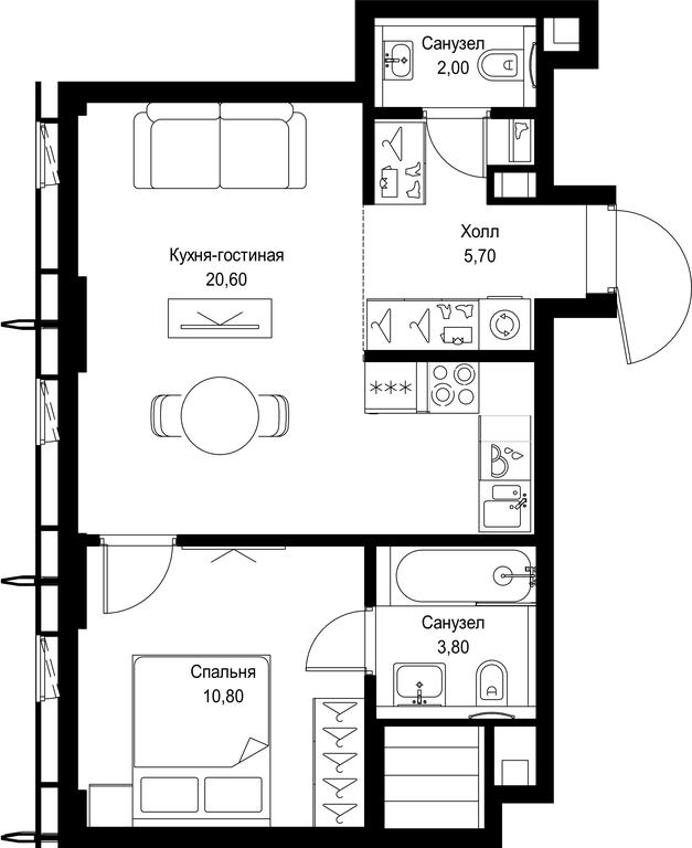 1-BD Apartment Sale, 42.9 sq. m. at City Bay, Volokolamskoye Highway, 95с3, Moscow, Russia #1