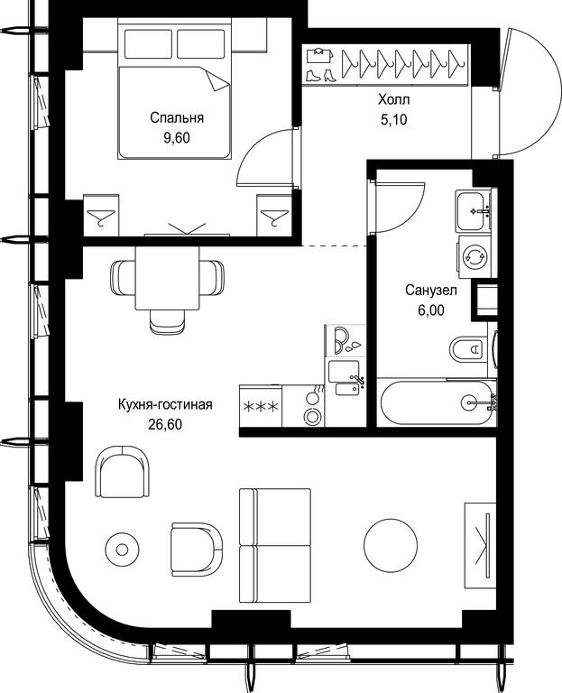 1-BD Apartment Sale, 47.3 sq. m. at City Bay, Volokolamskoye Highway, 95с3, Moscow, Russia #1
