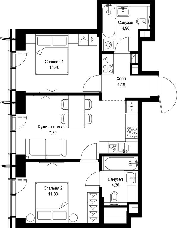 2-BD Apartment Sale, 53.9 sq. m. at City Bay, Volokolamskoye Highway, 95с3, Moscow, Russia #1