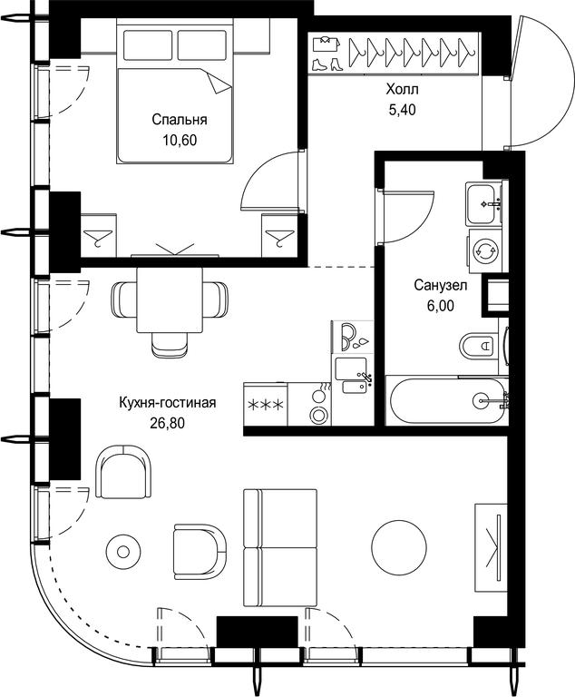 Продажа 1-комн. квартиры, 48,8 м² в ЖК «Сити Бэй (City Bay)», Волоколамское шоссе, 95с3, Москва, Россия #1