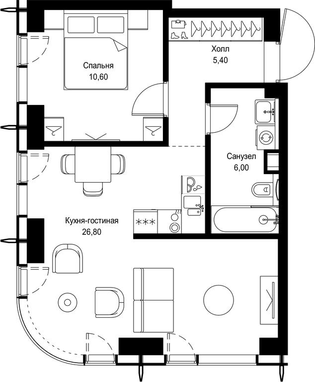 1-BD Apartment Sale, 48.8 sq. m. at City Bay, Volokolamskoye Highway, 95с3, Moscow, Russia #1