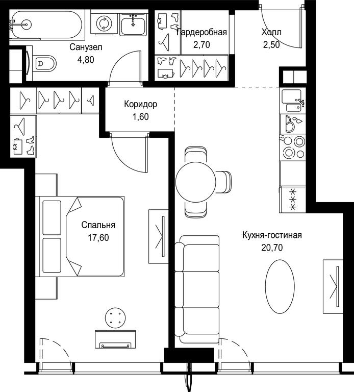 1-BD Apartment Sale, 49.9 sq. m. at City Bay, Volokolamskoye Highway, 95с3, Moscow, Russia #1