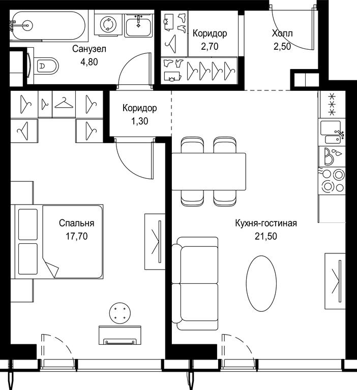 1-BD Apartment Sale, 50.5 sq. m. at City Bay, Volokolamskoye Highway, 95с3, Moscow, Russia #1