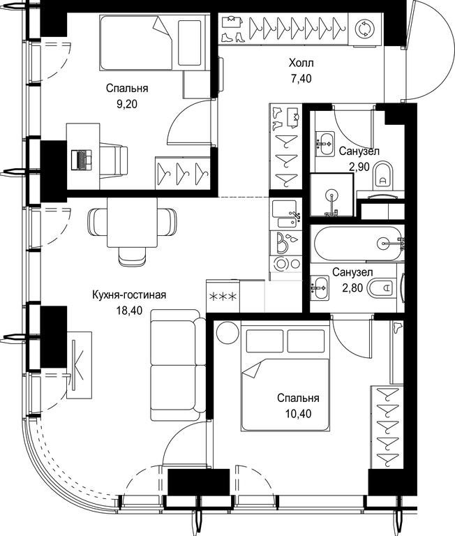 2-BD Apartment Sale, 51.1平方米 at City Bay, Volokolamskoye Highway, 95с3, Moscow, Russia #1