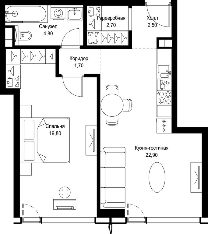 1-BD Apartment Sale, 54.4平方米 at City Bay, Volokolamskoye Highway, 95с3, Moscow, Russia #1