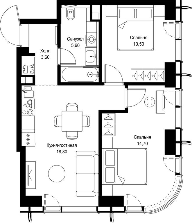 2-BD Apartment Sale, 53.2平方米 at City Bay, Volokolamskoye Highway, 95с3, Moscow, Russia #1