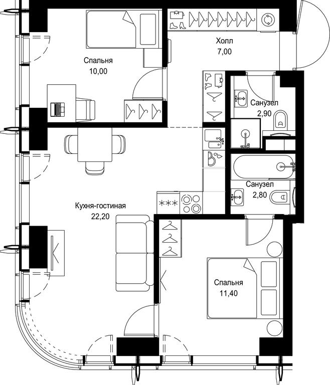 2-BD Apartment Sale, 56.3 sq. m. at City Bay, Volokolamskoye Highway, 95с3, Moscow, Russia #1
