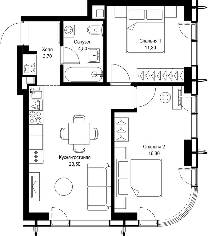 2-BD Apartment Sale, 56.3 sq. m. at City Bay, Volokolamskoye Highway, 95с3, Moscow, Russia #1