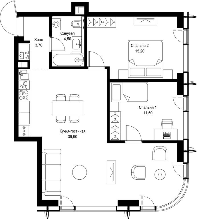 2-BD Apartment Sale, 74.8 sq. m. at City Bay, Volokolamskoye Highway, 95с3, Moscow, Russia #1