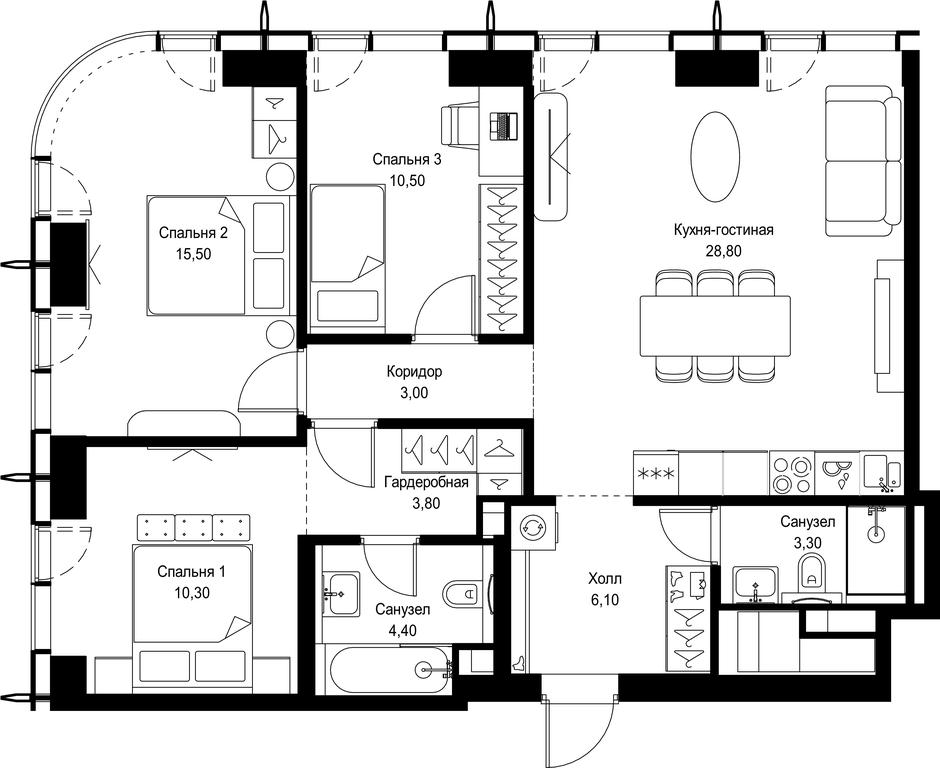 3-BD Apartment Sale, 85.7 sq. m. at City Bay, Volokolamskoye Highway, 95с3, Moscow, Russia #1