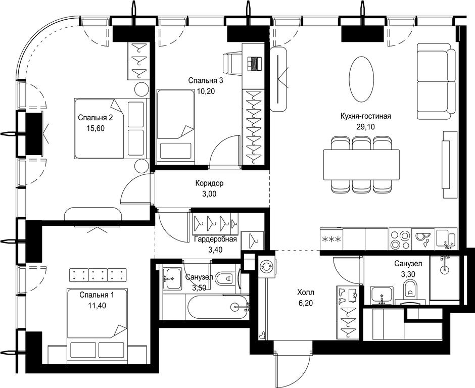 3-BD Apartment Sale, 85.7 sq. m. at City Bay, Volokolamskoye Highway, 95с3, Moscow, Russia #1