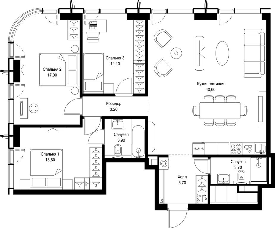 3-BD Apartment Sale, 99.8 sq. m. at City Bay, Volokolamskoye Highway, 95с3, Moscow, Russia #1