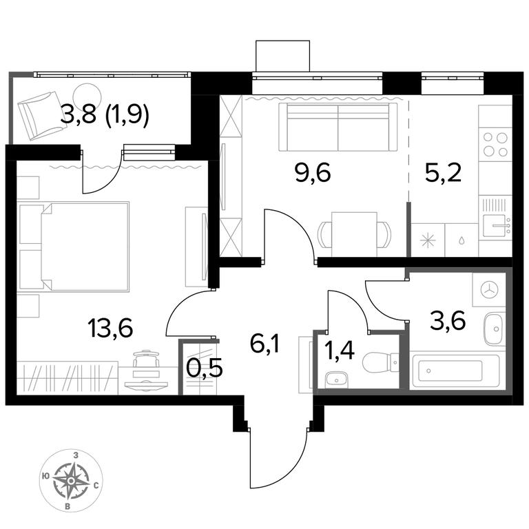 2-BD Apartment Sale, 41.9 sq. m. at Pervyi Lermontovskiy, zhiloy kompleks 1-y Lermontovskiy, Lyubertsy, Moscow Region, Russia #1