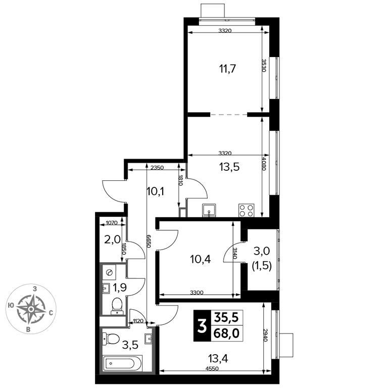 3-BD Apartment Sale, 68.1 sq. m. at Pervyi Lermontovskiy, zhiloy kompleks 1-y Lermontovskiy, Lyubertsy, Moscow Region, Russia #2