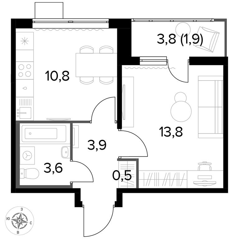 1-BD Apartment Sale, 34.4 sq. m. at Pervyi Lermontovskiy, zhiloy kompleks 1-y Lermontovskiy, Lyubertsy, Moscow Region, Russia #1