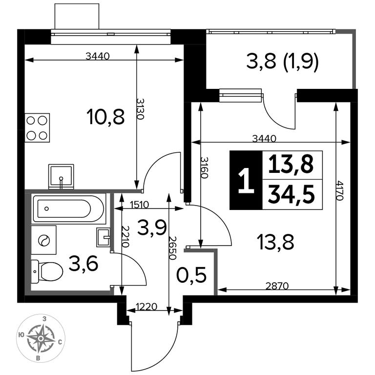 1-BD Apartment Sale, 34.4 sq. m. at Pervyi Lermontovskiy, zhiloy kompleks 1-y Lermontovskiy, Lyubertsy, Moscow Region, Russia #2